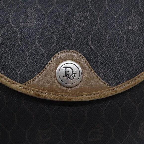 Christian Dior Honeycomb Canvas Shoulder Bag PVC Leather Black Gold Auth - Picture 12 of 15